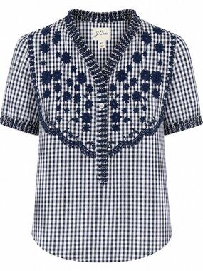J. Crew Button Front Shirt Floral Gingham Plaid Size XS